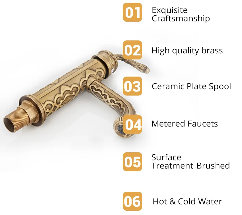 Basin Faucets Solid Brass Vintage Antique Bathroom Faucet Single Handle 360 Degree Swivel Hot and Cold Water Basin Mixer Tap