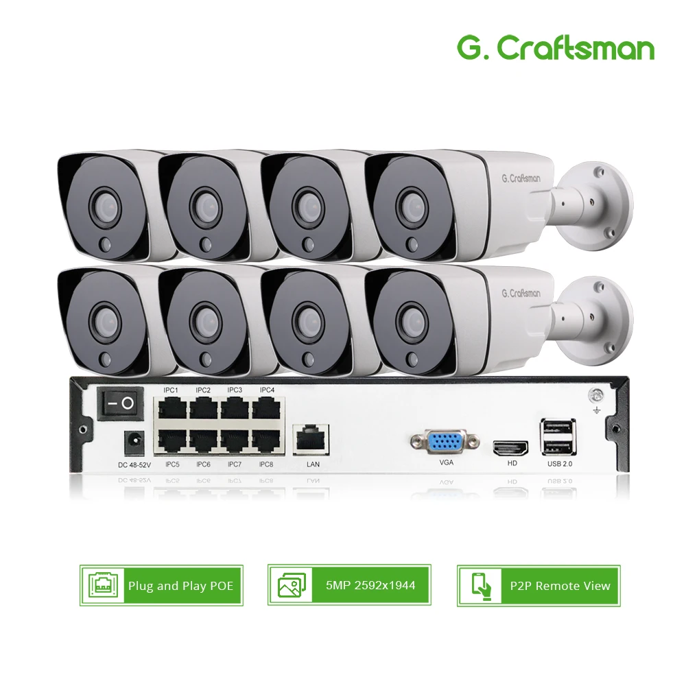 Умный 8ch 5MP POE IP системный комплект для фотокамеры H.265 безопасности POE NVR до 16ch открытый Водонепроницаемый CCTV Cam Видео сигнала тревоги P2P г. мастер