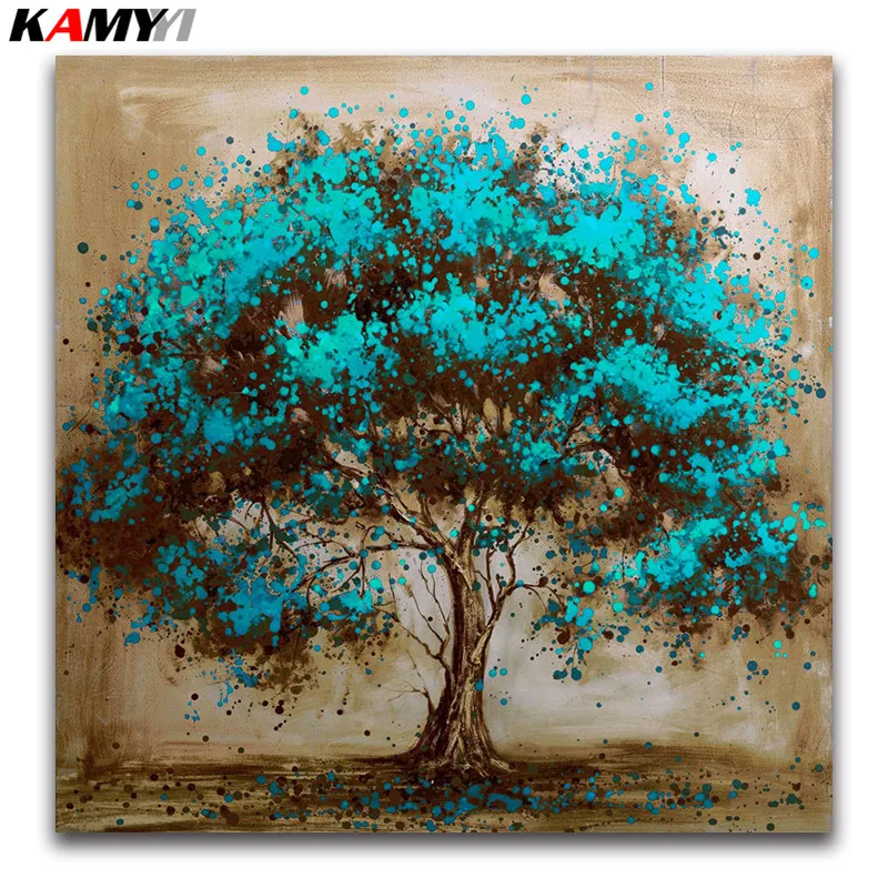 5D DIY Алмазная вышивка натуральное дерево полная круглая мозаика синие зеленые