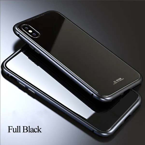 Магнитный адсорбционный чехол для iPhone X 8 7 Plus Алюминиевый Бампер металлический каркас+ 9 H закаленное стекло чехол для телефона - Цвет: Full Black