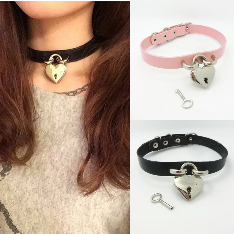 Харадзюку сексуальный панк Рок эмо сердце замок чокер ручной работы кожаный Сейф