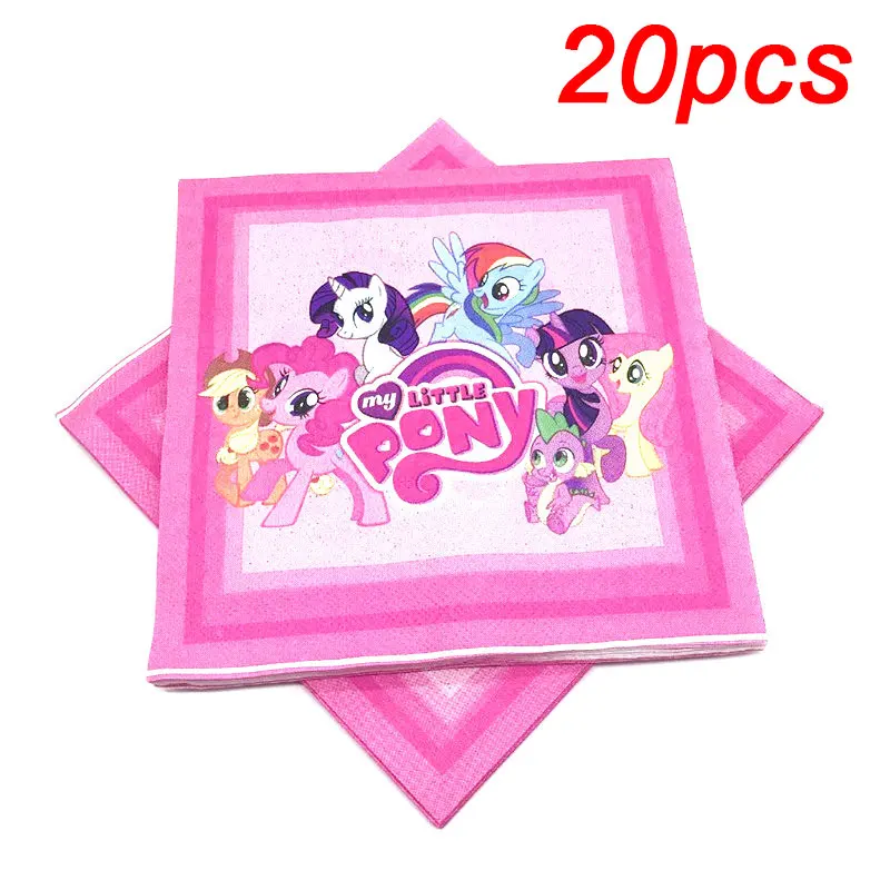 napkins-20pcs Украшения для дня рождения, Детские скатерти «Мой маленький пони», вечерние принадлежности, тарелки, шляпы, ножи, чашки, флаги, одноразовые столовые приборы, набор - Цвет: napkins-20pcs
