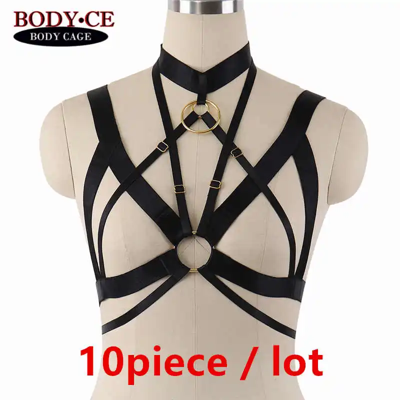 Black O0254 Gold 10 шт./лот груди бандаж, портупея бюстгальтер-топ в полоску клетку регулировки Эротическое белье Appare бюстгальтер готический Фетиш полный нижнее белье в стиле бурлеск - Цвет: Black O0254 Gold