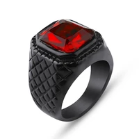 men black color hiphop ring 316l stainless steel blackredblue crystals stone ring rock fashion male jewelry for man wholesale