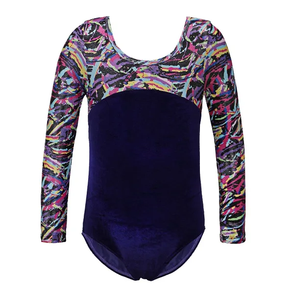 MulticolorSleeve Длинный танцевальный спортивный купальник для маленьких девочек, балетный костюм размера плюс, гимнастический купальник для детей-подростков, Одежда для танцев - Цвет: MulticolorSleeve