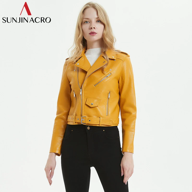 SUNJINACRO куртка из искусственной кожи PU мотоциклетная на молнии винно Красная