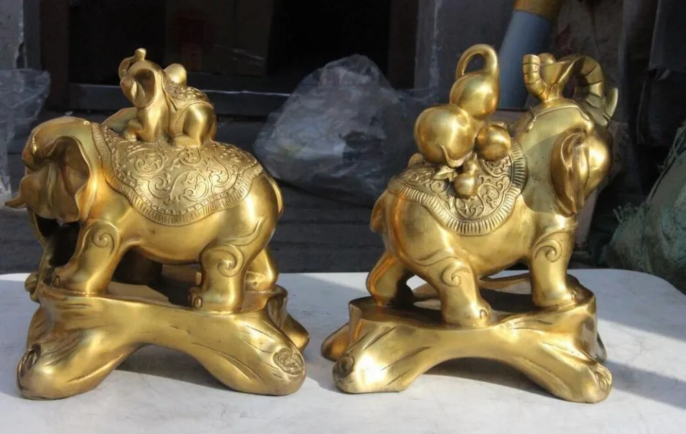 Китайская латунная статуя благословения слона богатства тыквы летучей мыши | Дом