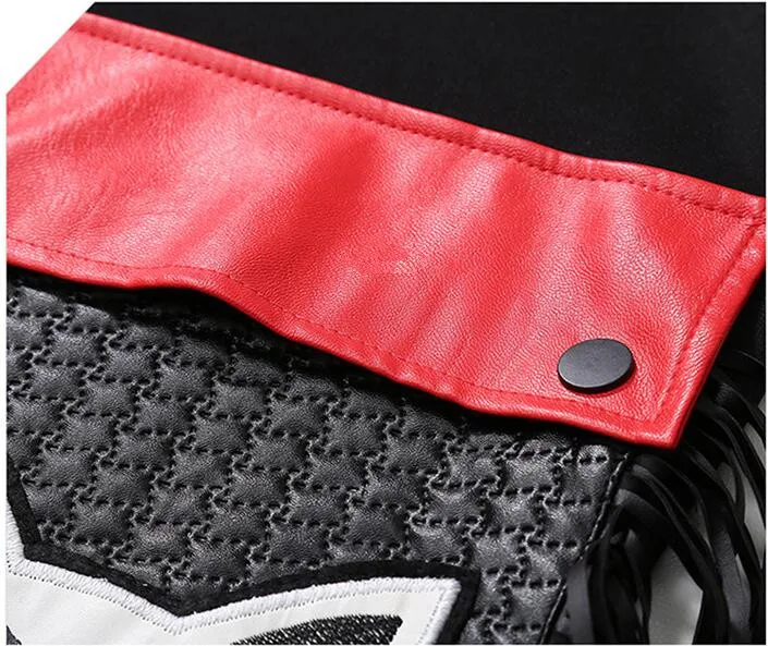 Женское платье средней длины из искусственной кожи с большими карманами и