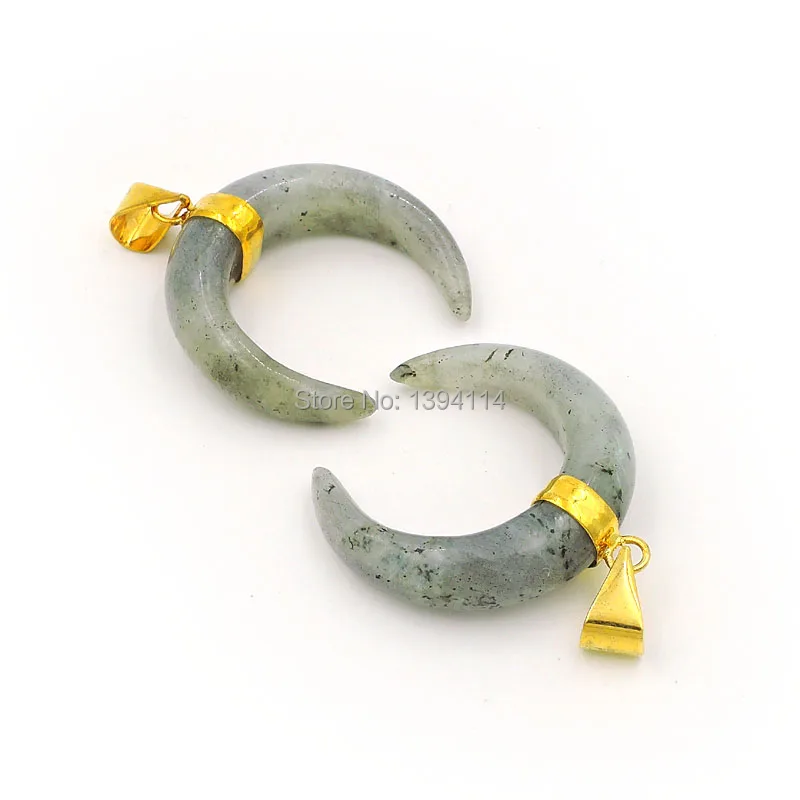 Mixed Stones Pink Quartz/Lapis/Labradorite Crescent Pendants Copper Casing Of Plating Gold Approx 30*30*8mm | Украшения и