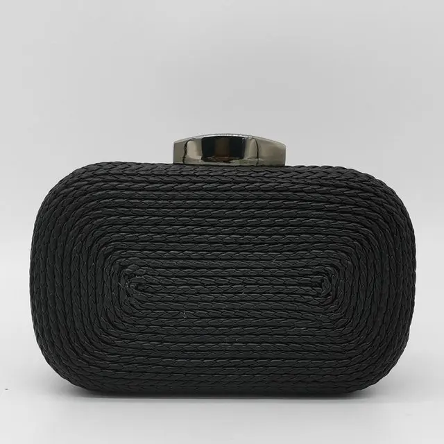 Black evening Bag Boutique De FGG повседневные женские клатчи черная вечерняя сумка тканая вязанная PU металлическая Сумка-клатч жесткий чехол женская сумка на плечо с цепочкой - Цвет: Black evening Bag