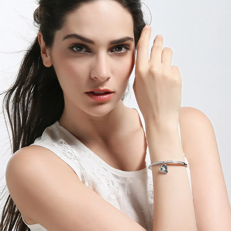 Neoglory австрийский кристалл и стразы очаровательный браслет с сердечком блестящий