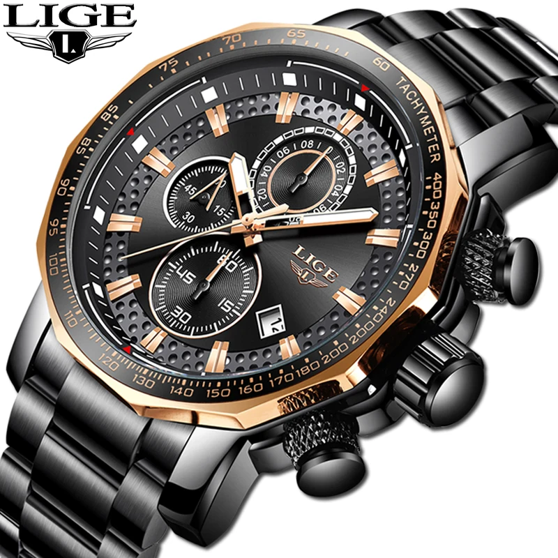 LIGE Watch Men Top Brand Luxury Sport Waterproof Stainless Steel Analogue Quartz Mens Watches Date Business Clock Reloj Hombre relojes hombre lige new mesh steel men watches top brand luxury ultra thin waterproof quartz watch men casual sport quartz clock