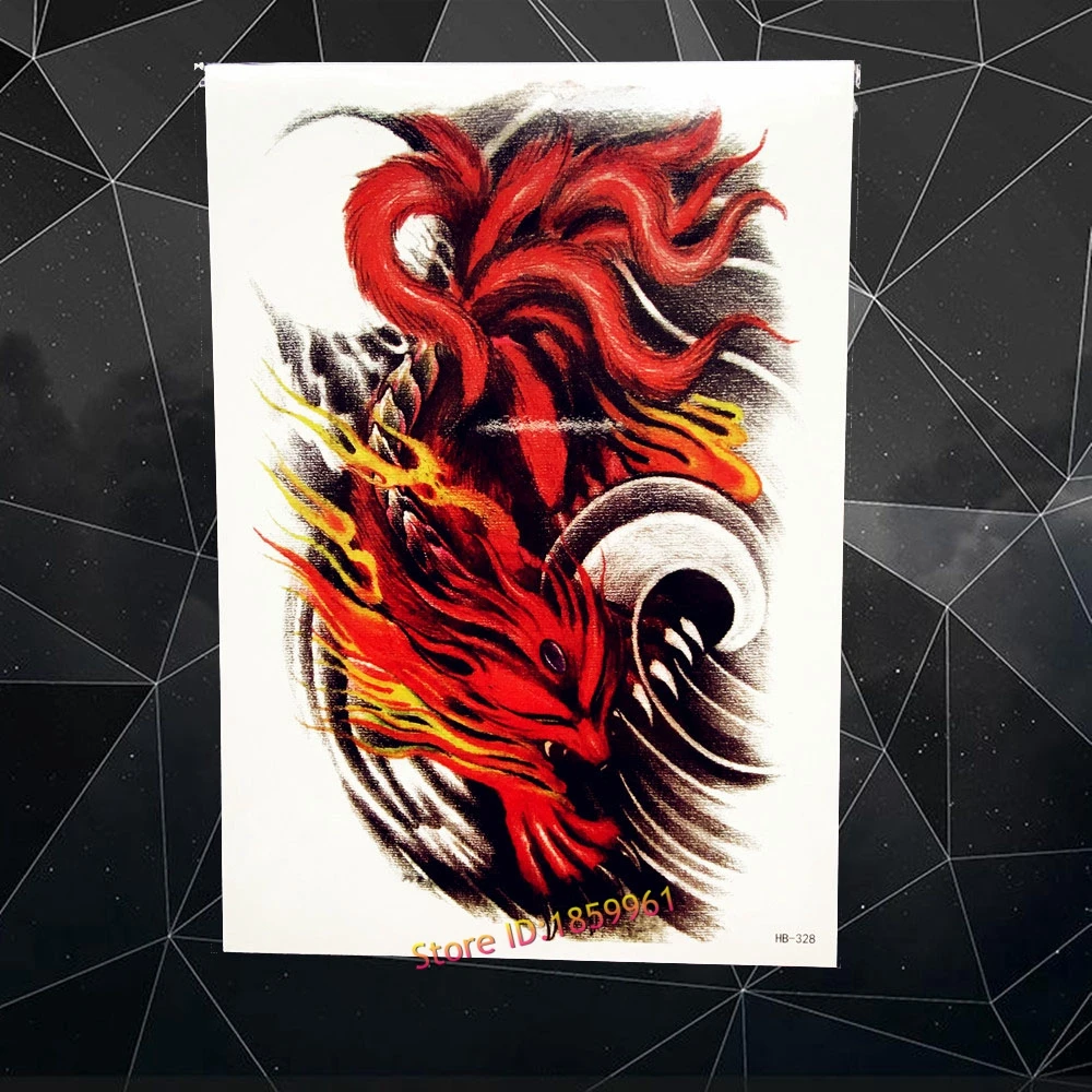 

Flash Fire Nine Tail Red Fox Temporary Tattoo Sticker For Men Women Waterproof Body Art Tatoo Decals Fake Tattoo Stickers AHB328