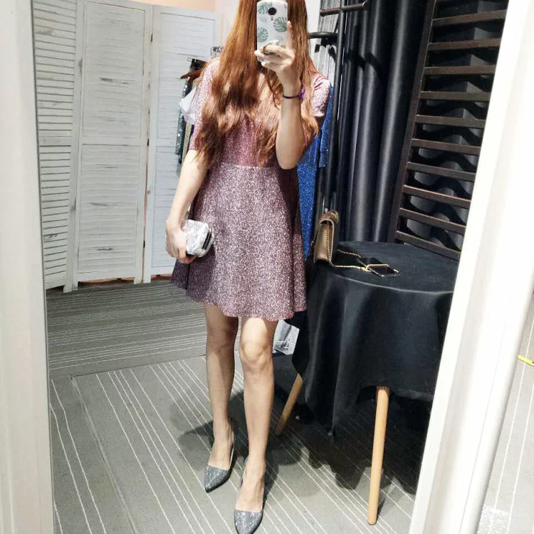 Женское блестящее платье с люрексом Cakucool летнее трапеция коротким рукавом