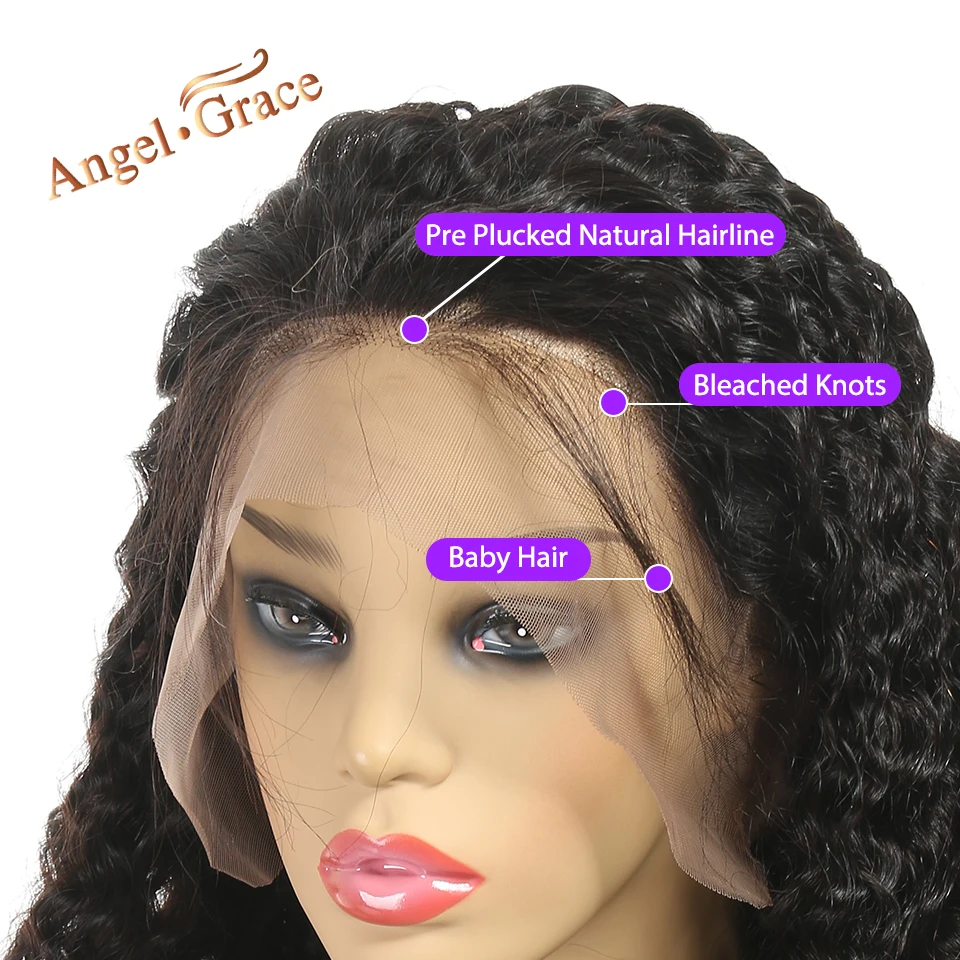 Angel Grace Hair 360 синтетический парик бразильский глубокая волна человеческих волос парики предварительно выщипанные волосы с волосами младенца для женщин Remy