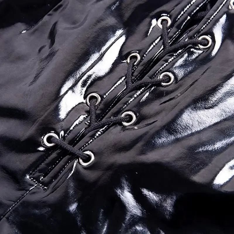 Сексуальные женские шорты из искусственной кожи однотонные красные на шнуровке