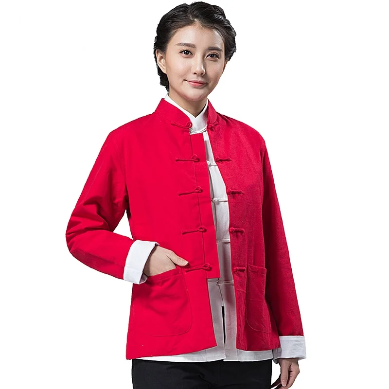 Женские китайские топы Женская винтажная рубашка с воротником мандарин на весну