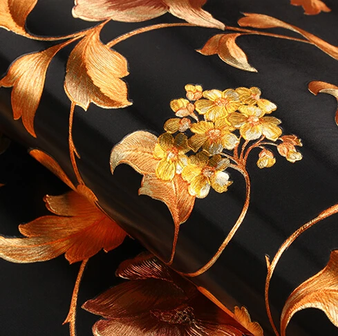 Китайские 3D обои с цветочным фоном черные из ПВХ водонепроницаемые для спальни