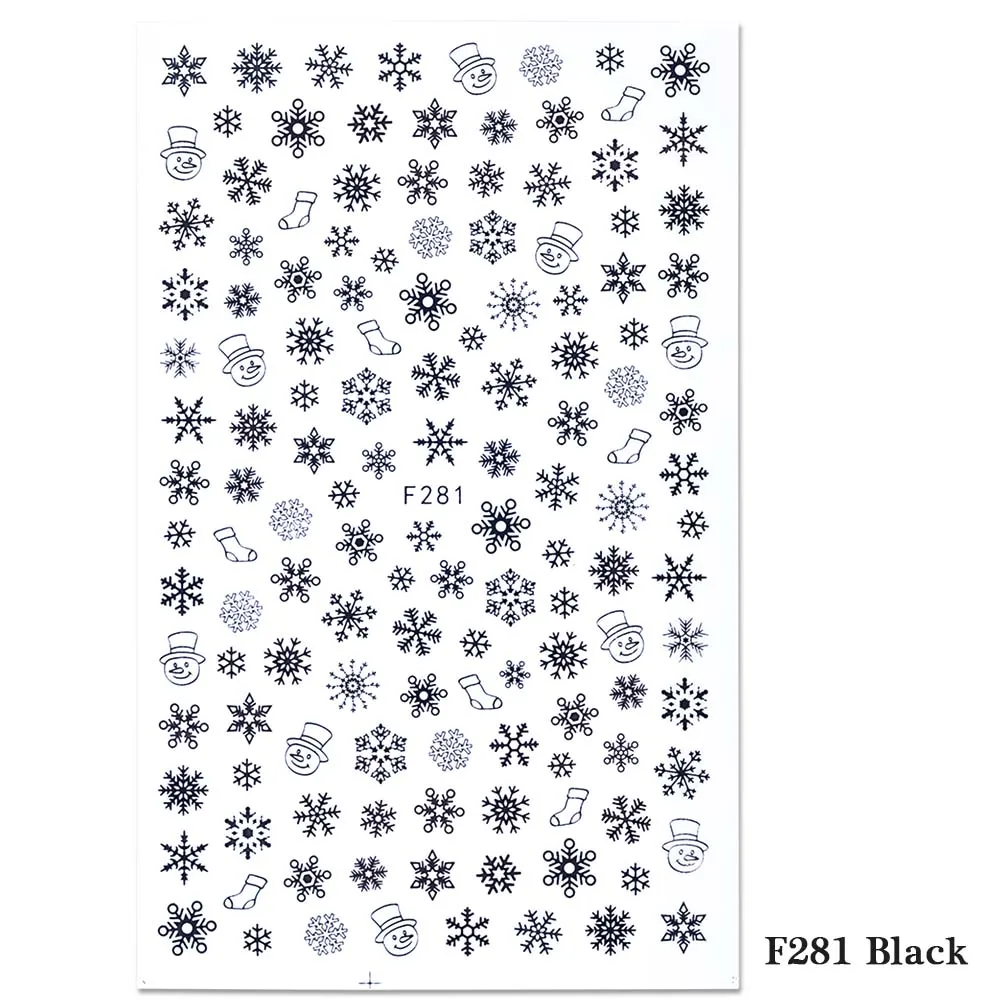 F281 Black 1 шт рождественские наклейки для ногтей снежные хлопья рождественские обертывания Снеговик зимние украшения для ногтей инструменты для маникюра ползунки BEF281-284 - Цвет: F281 Black