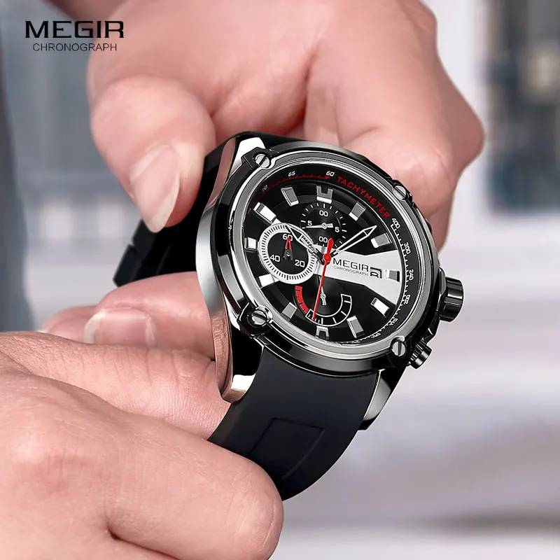 Спортивные часы MEGIR с силиконовым ремешком для мужчин водонепроницаемые