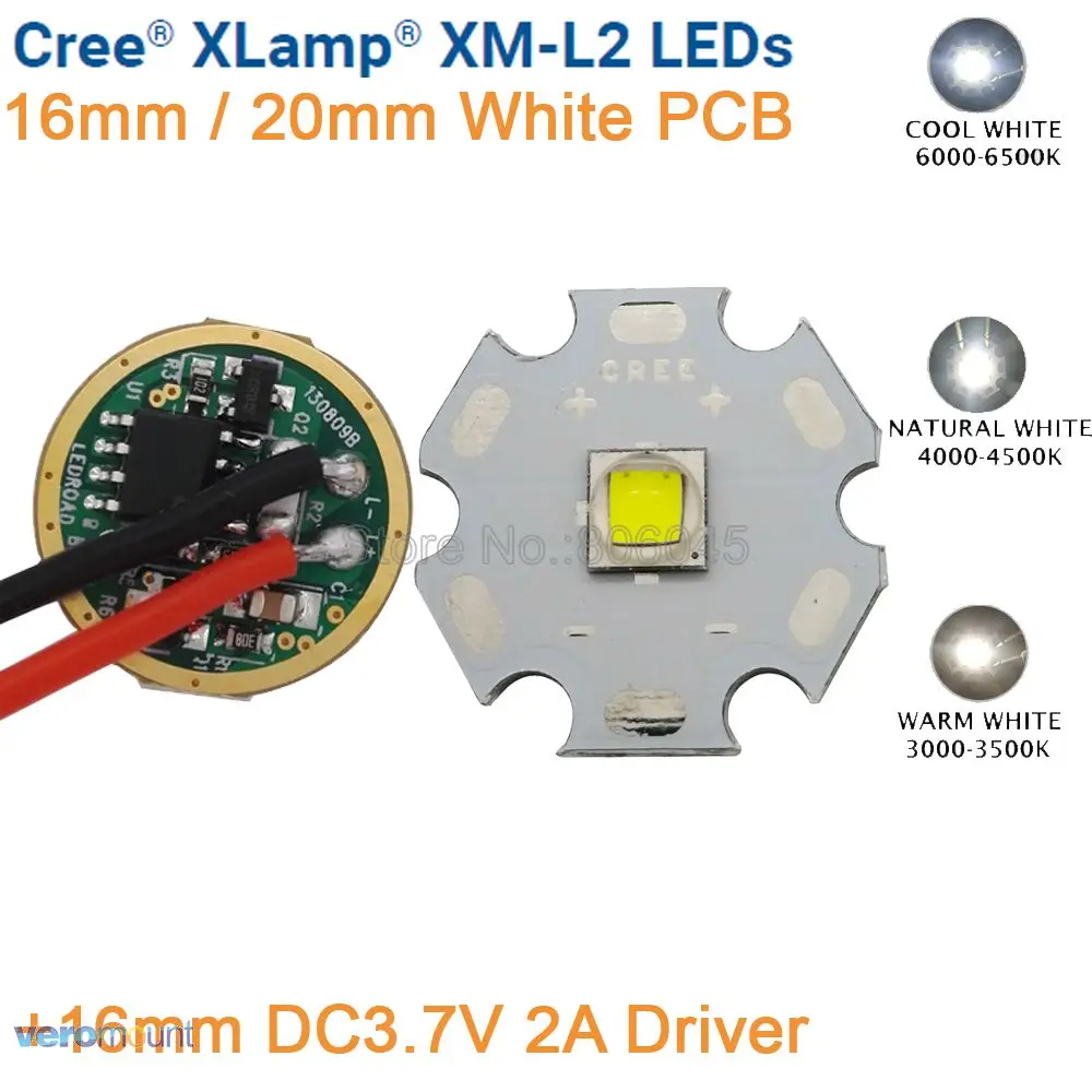 Светодиодный излучатель Cree XML2 10 Вт холодный белый нейтральный теплый 16 мм 20 PCB +
