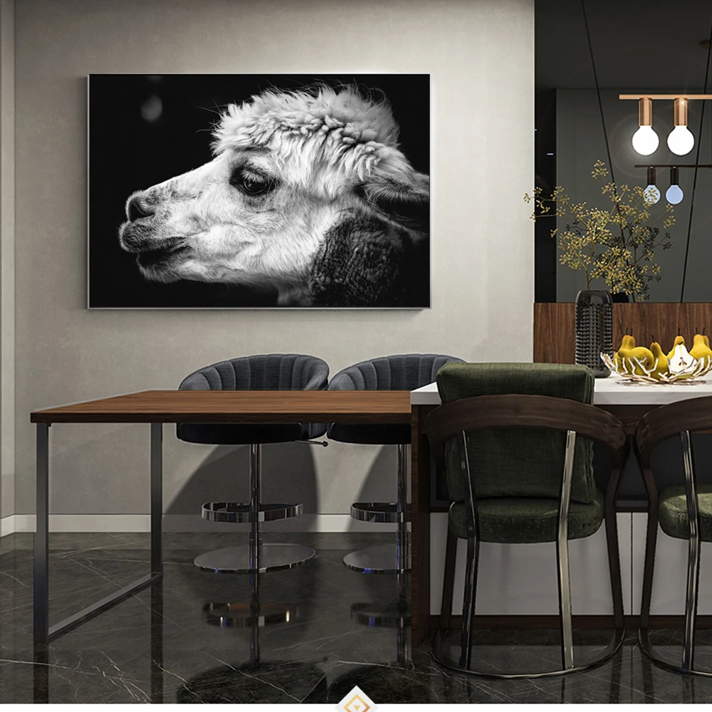 

Alpaca Animal Photography Wall Art Canvas Prints For Living Room Black And White Animals Canvas Paintings Nordic Wall Decoration