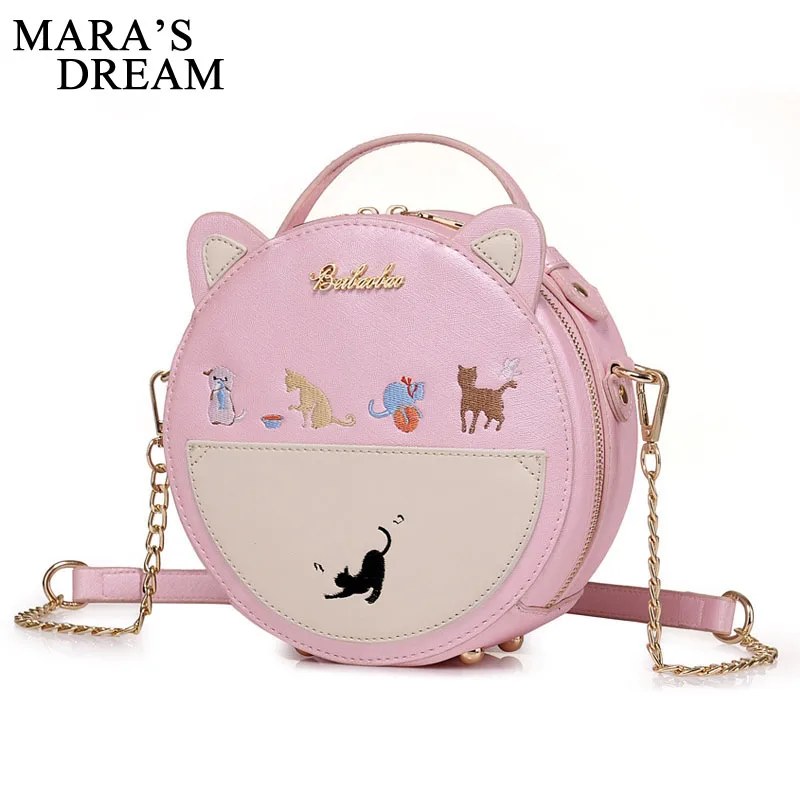 Женская сумка через плечо Mara's Dream круглая с вышитым котом мессенджер из