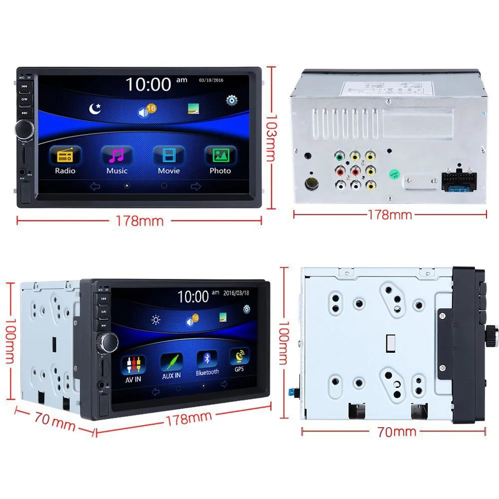 Podofo 2 Din стерео аудио Радио MP3 мультимедийный плеер Bluetooth 7 &quotHD Сенсорный экран USB FM