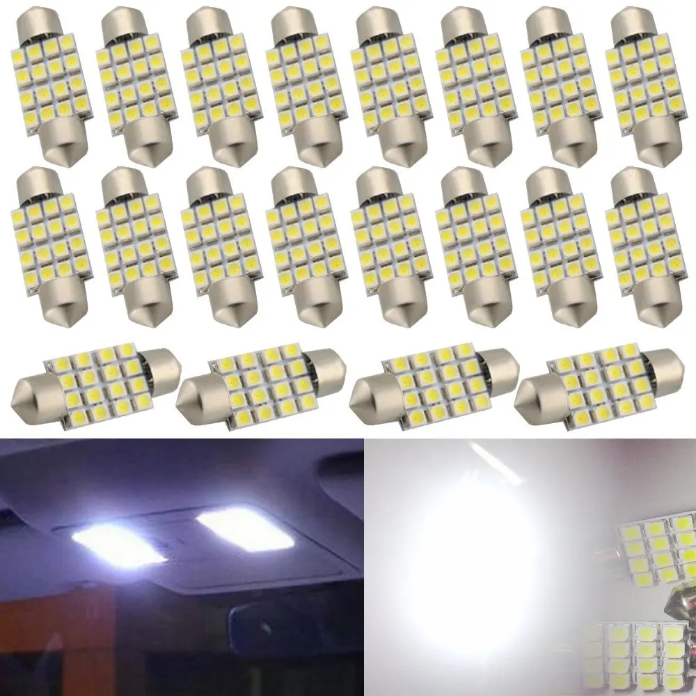 kit 10 Lampada Torpedo 16 Leds Luz Teto Placa Smd Super Branca 36mm | Signal Lamp