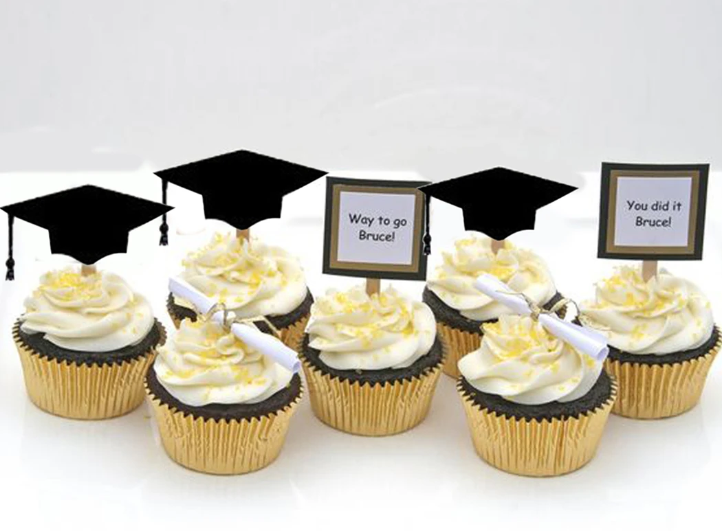 48 шт. торт фигурки жениха и невесты Бакалавр Кепки Выпускной Топпинг для кексов DIY