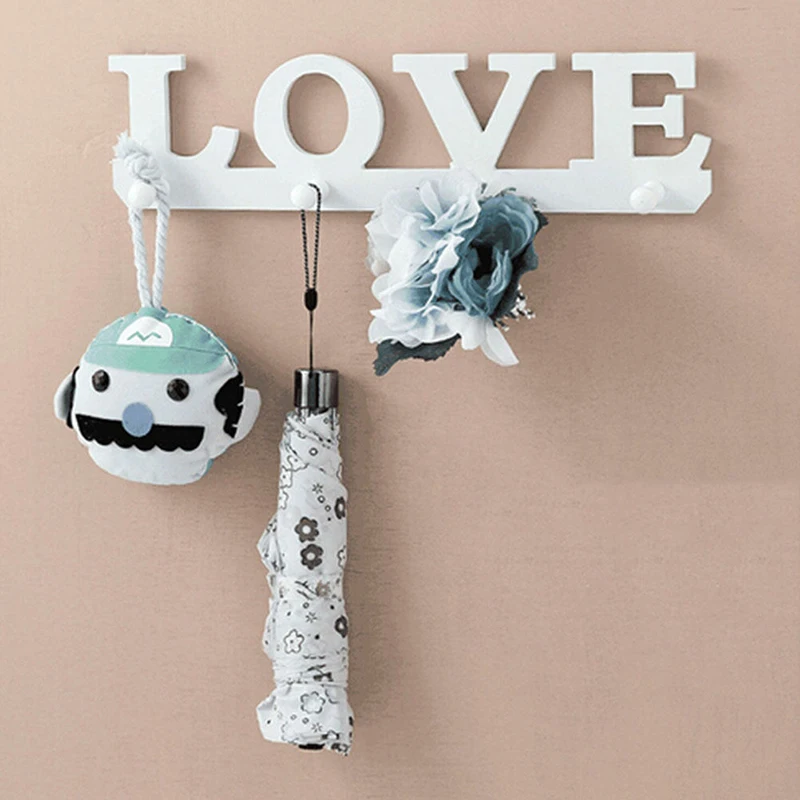 

JX-LCLYL New 1pc White 4Hooks Love Clothes Robe Hat Towel Bag Key Holder Wall Hanger