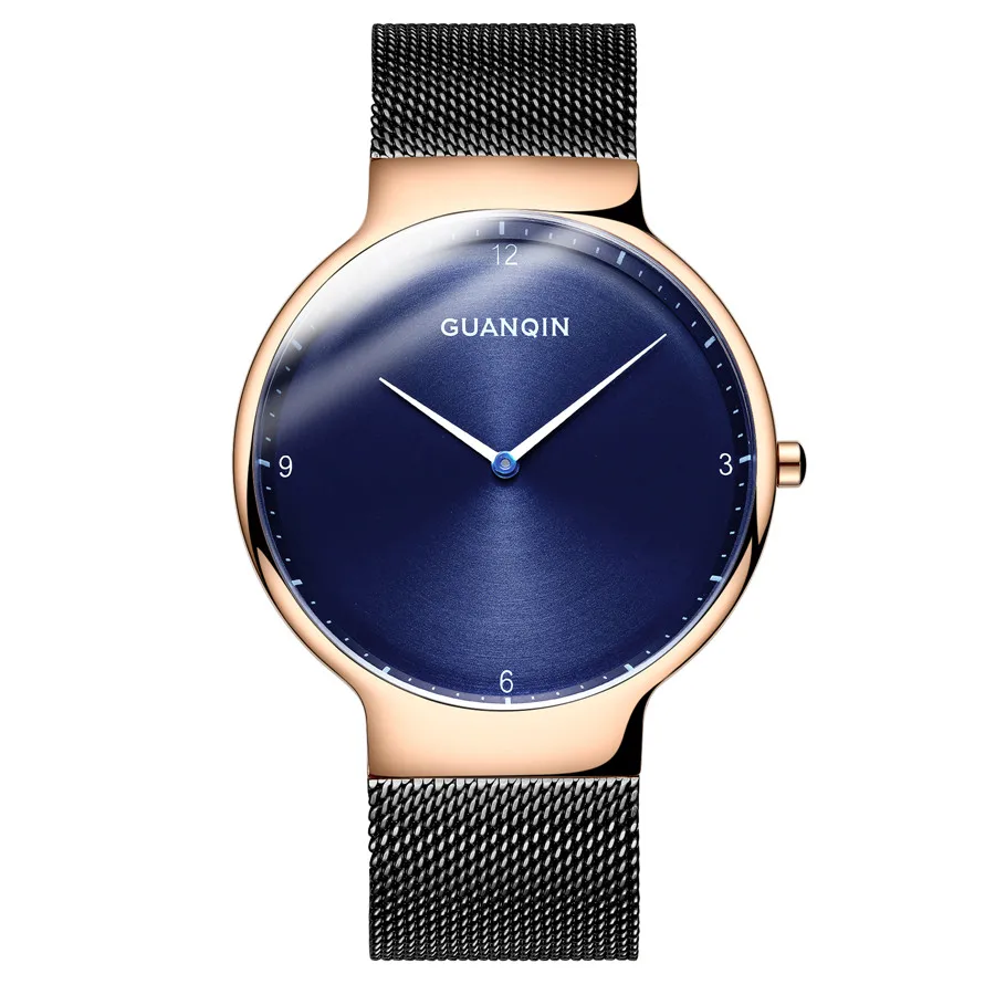 gold blue black Мужские часы Топ бренд класса люкс GUANQIN простые мужские деловые водонепроницаемые кварцевые наручные часы из нержавеющей стали relogio masculino - Цвет: gold blue black