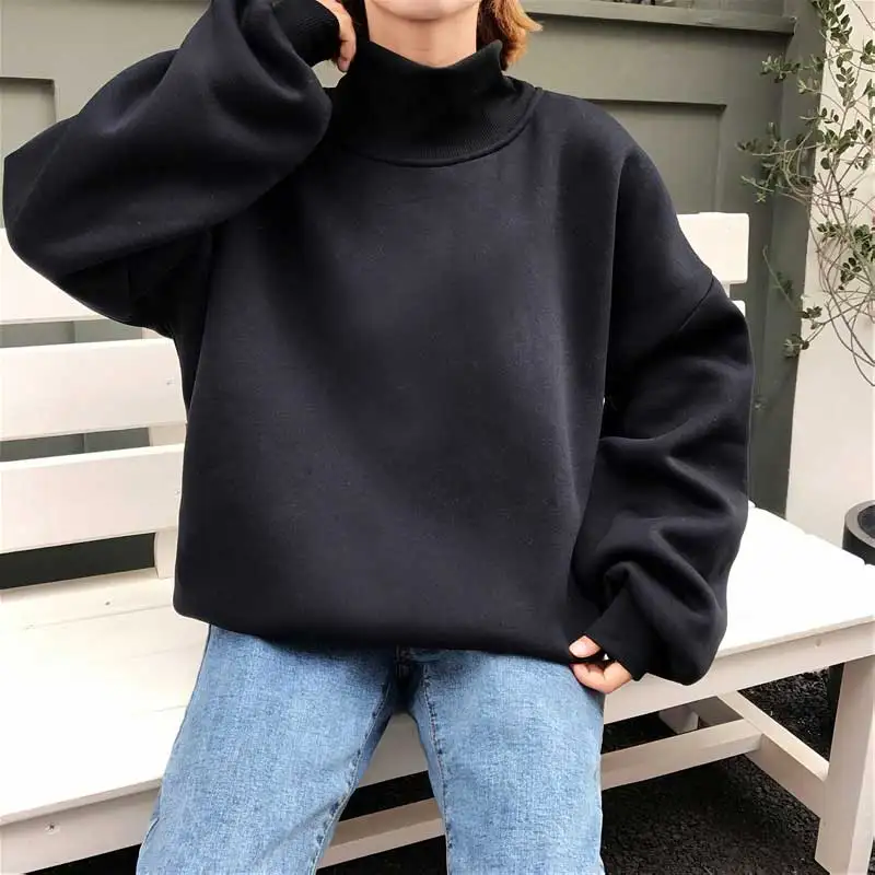 YouGeMan зимние теплые толстовки для женщин Одежда корейский Ulzzang Harajuku Бархат Водолазка пуловер кофты женские свободные топы