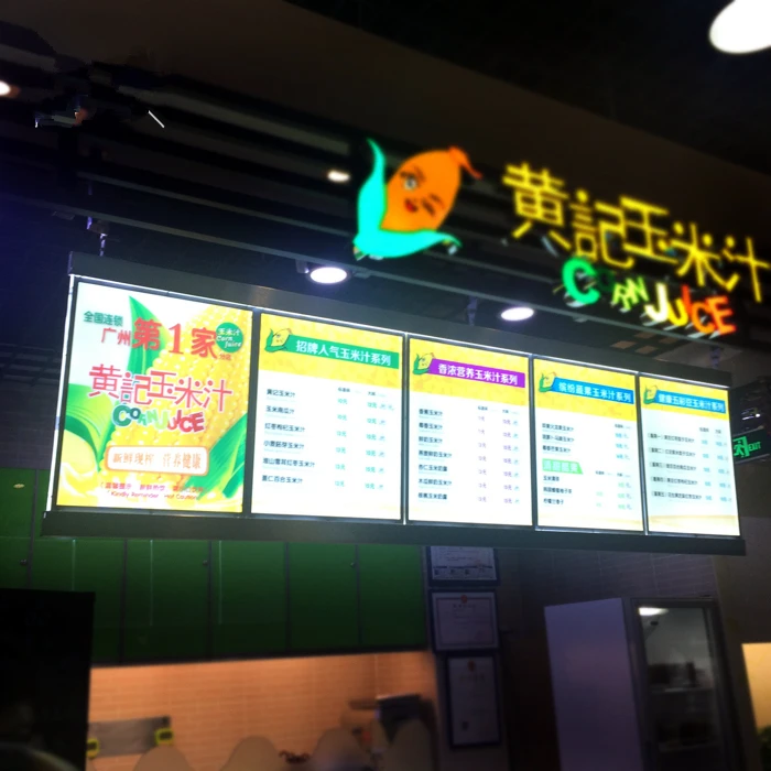 Тонкая светодиодная световая коробка с алюминиевой рамкой для ресторана