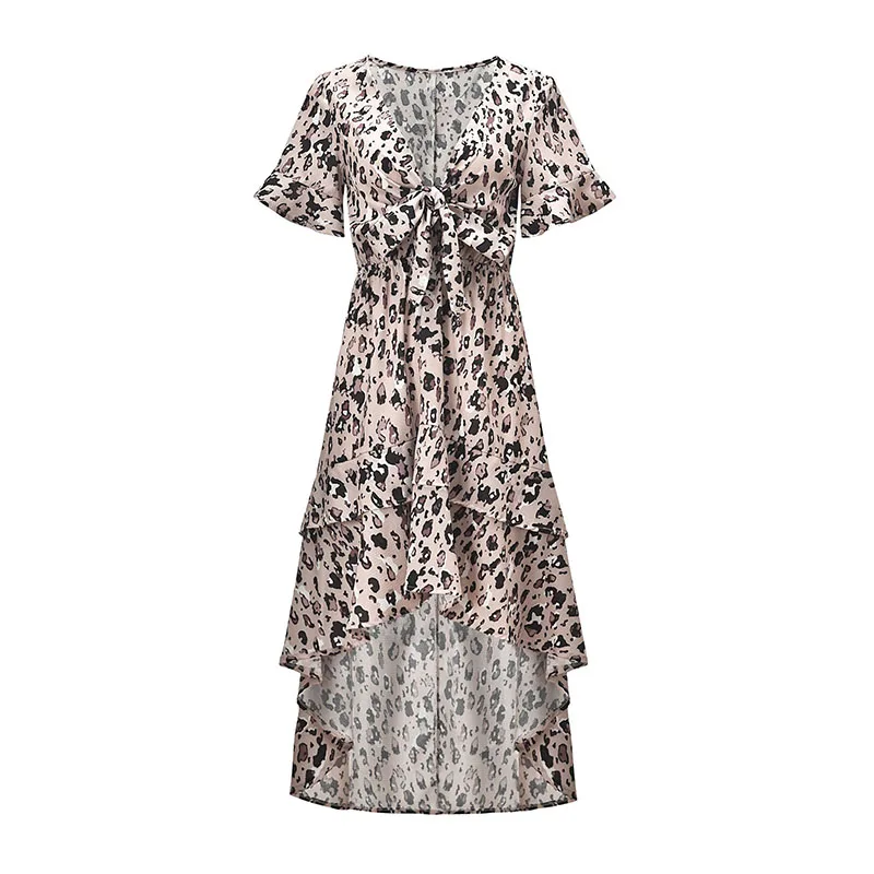 Женское шифоновое платье с леопардовым принтом длинное Асимметричное Платье