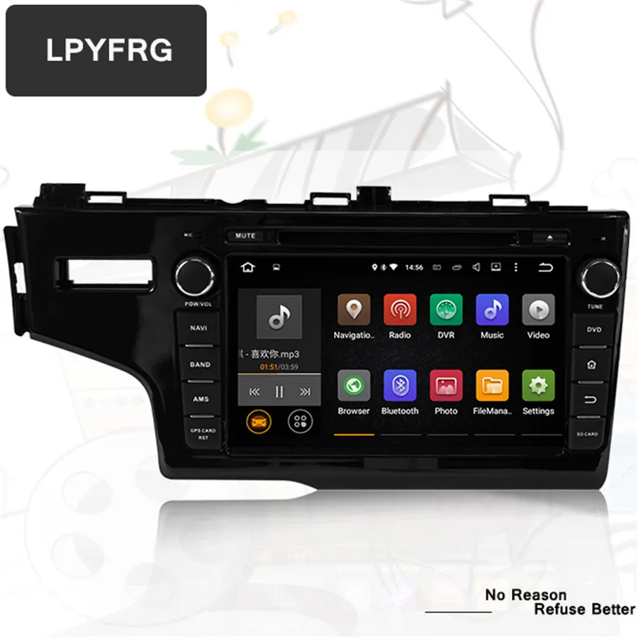 Автомагнитола In Dash 8" с 8-ядерным процессором на Android 10 для автомобиля Honda Fit 2014-2017 с GPS, DVD, картами навигации и поддержкой звука ПК и управления на руле.