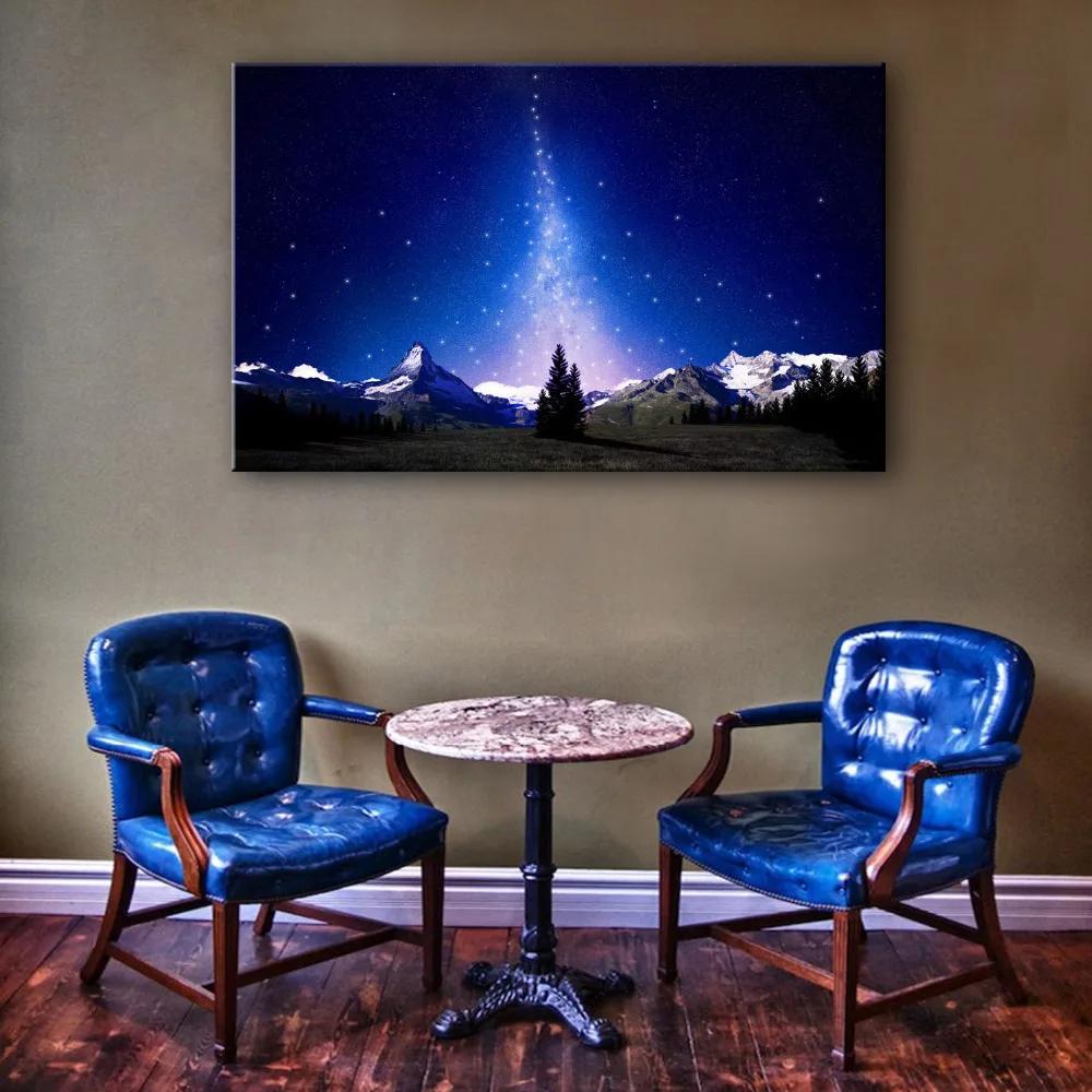 Растягивающиеся холсты Звездные огни и снежные горы светодиодные мигающие
