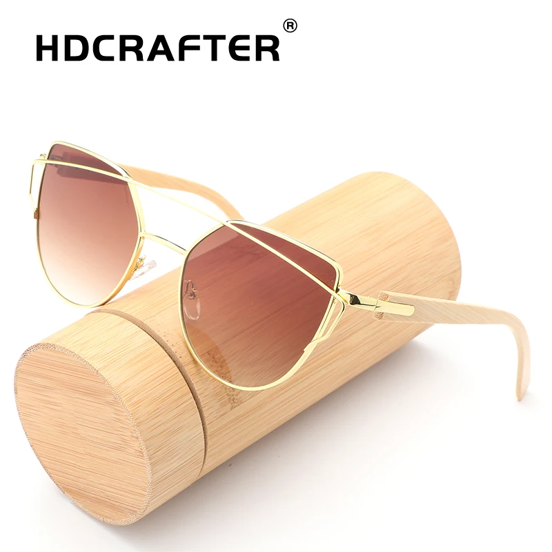 HDCRAFTER bamboo солнцезащитные очки для женщин Кошачий глаз сплав деревянная оправа