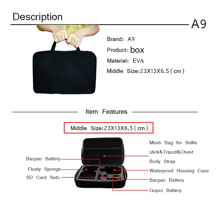 A9 для Gopro набор аксессуаров 5 4 3 eken H9R F60R W9R спортивной экшн камеры Xiaomi Yi K SJ4000 Action Cam с
