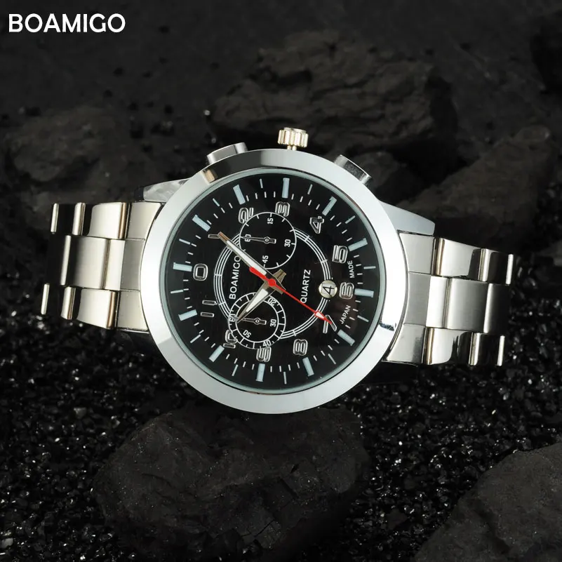 Мужские часы топовые брендовые Роскошные Кварцевые BOAMIGO деловые стальные с