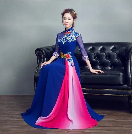 Синее модное платье Ципао винтажные летние китайские красные свадебные платья