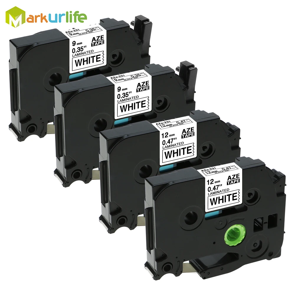 4 упаковки лент Tze TZE231 Tze231 TZe221 TZE221 совместимых с Brother P Touch PT D210 maker (черный на белом