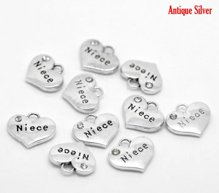 DoreenBeads, 20 шт, античные Стразы серебряного цвета, подарок для мальчиков, ваша племяшка, подвески-шармы в форме сердца, 16 мм x 14 мм(5/" x 4/8"