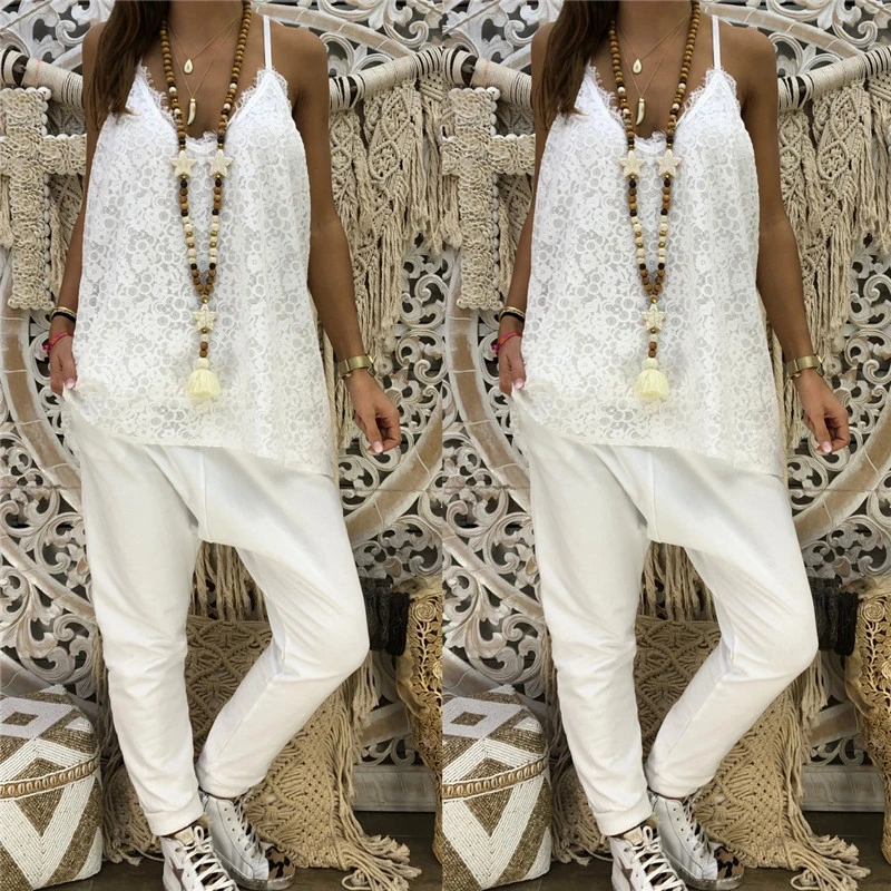 Женский кружевной топ на бретельках Свободный Топ с v образным вырезом лето