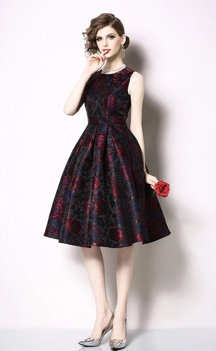 TESSCARA женское элегантное жаккардовое платье Festa Robe Femme Высокое качество модные дизайнерские женские офисные вечерние платья без рукавов Vestidos