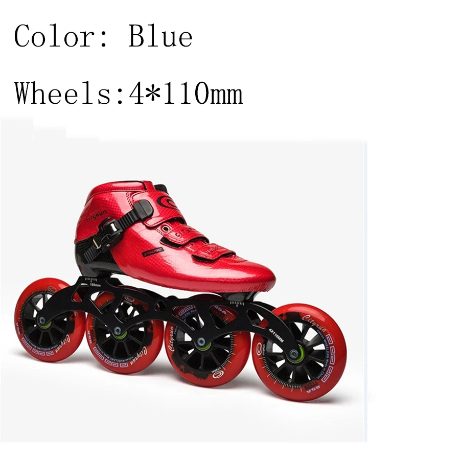 Red 4-110mm Cityrun скоростные роликовые коньки евро размер 30-44 углеродного волокна профессиональные соревнования 4*90/100/110 мм колеса гоночные ролики - Цвет: Red 4-110mm