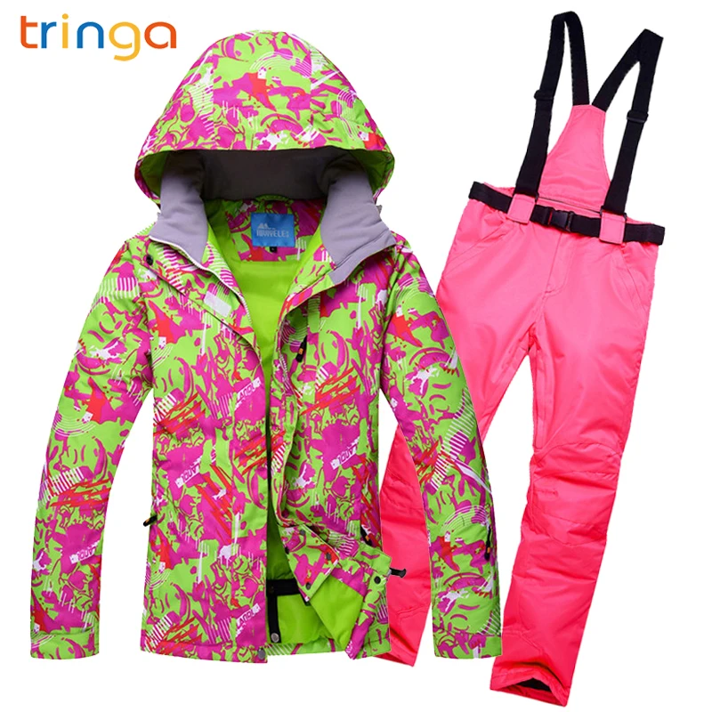 Женский лыжный костюм куртка + брюки ветрозащитная водонепроницаемая одежда для