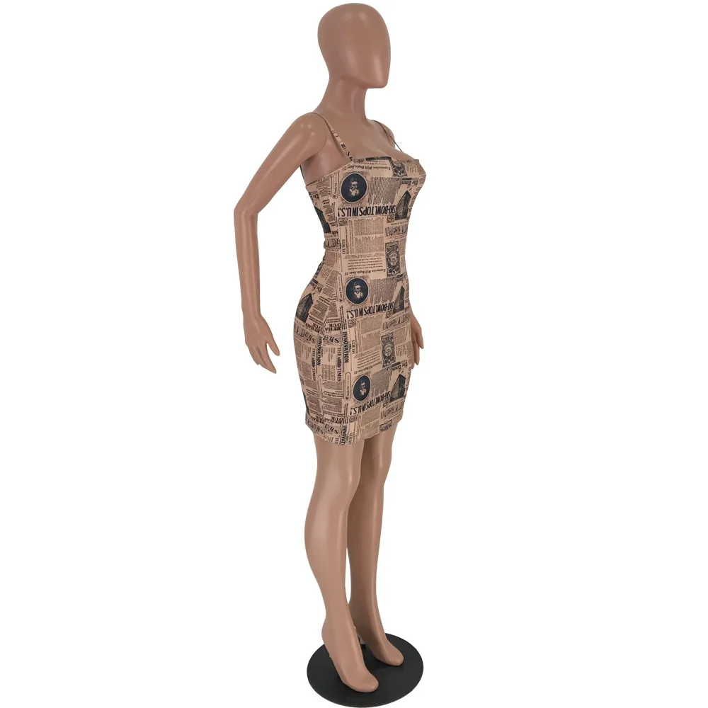 Винтажное новое мини платье с бумажным принтом женское повседневное облегающее
