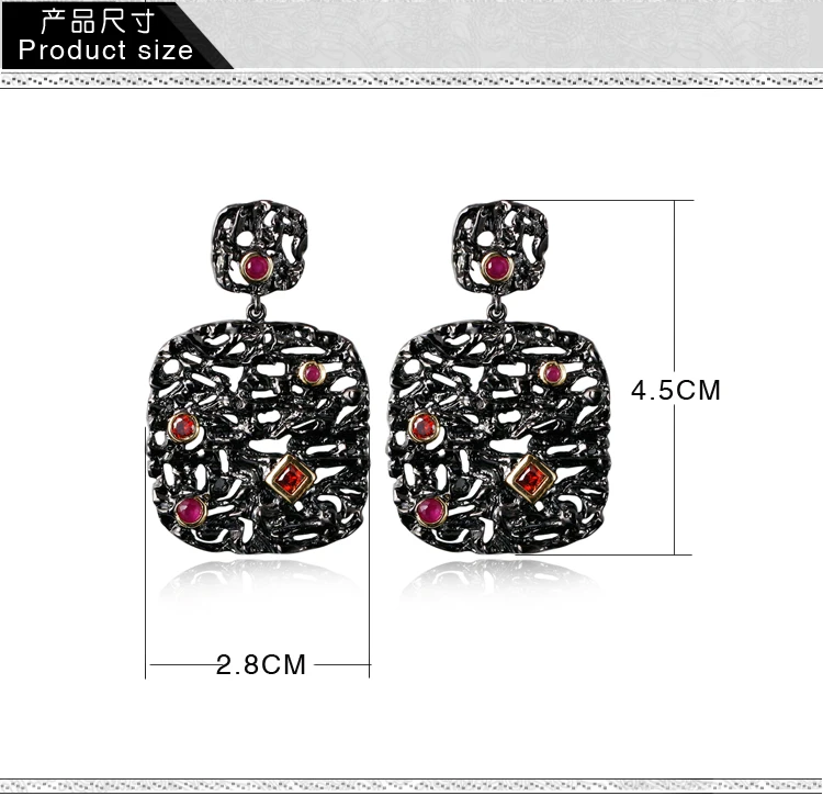 Dreamcarnival1989 New Arrive Women Luxury Unique Vintage Drop Earrings Black& Gold Contrast Siam Fuchsia Synthetic Cubic Zircon