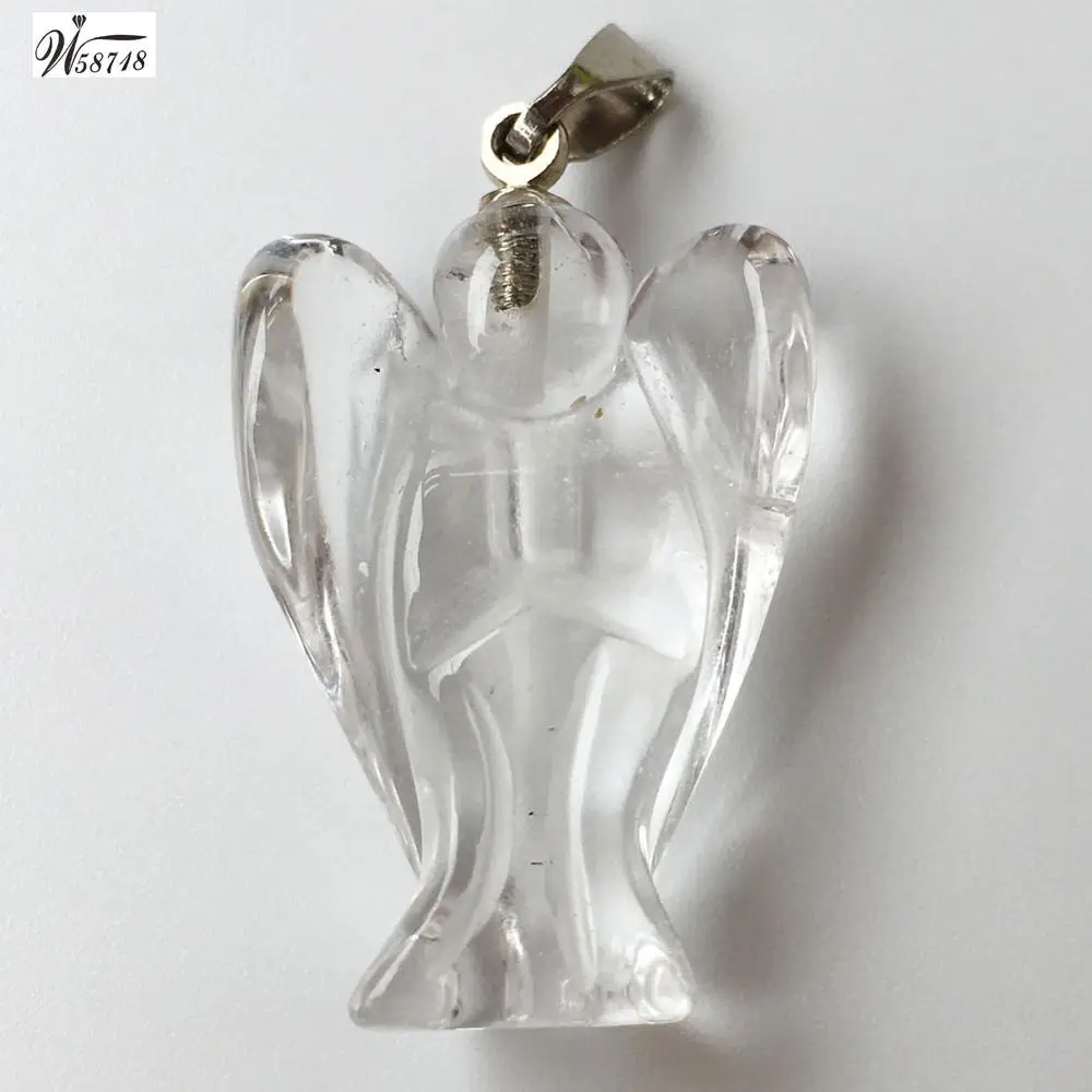 White Crystal C7584 Авантюрин Сердолик Кристалл Опал тигровый глаз лазурит Jaspe Howlite Синий Содалит Ангел бусина-подвеска WFH619 - Окраска металла: White Crystal C7584